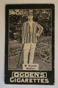 Antiquarian Vintage Ogdens Scarce Blank Back Series Cricket Card W.Hayman Midsx - Picture 1 of 4