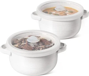 Handles and Silicone Lids, 28 oz Ceramic Ramen Bowl Microwavable Oven Safe - Picture 1 of 6