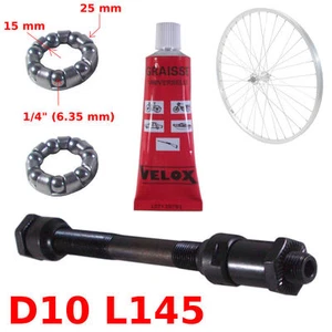 SET REAR HOLLOW AXLE 10 x 145 MM + BALL BEARING + GREASE HUB BIKE WHEEL VINTAGE - Picture 1 of 1