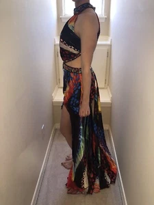 TONY BOWLS PARIS BACKLESS HALTER RED COLORFUL PAGEANT DRESS BLINGY PROM SZ 6-8 - Picture 1 of 12
