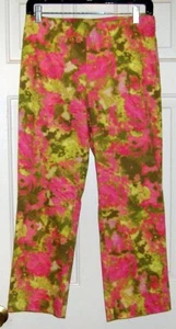 PINK/OLIVE FLORAL PANTS by Sigrid Olsen (cotton/nylon/spandex) sz 4P - Picture 1 of 1