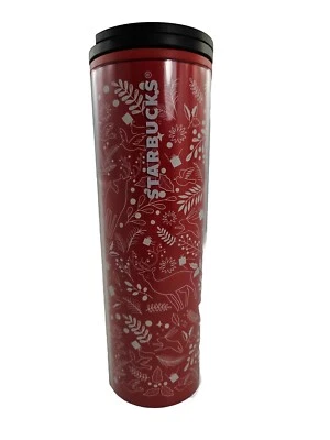 Starbucks 2018 Holiday Red & White Flora Fawna Acrylic Travel Tumbler 16 oz EUC - Image 1 of 4