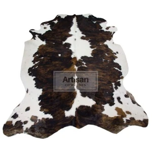 COWHIDE RUG BRINDLE TRICOLOR 7'x6' - 6'X5'5" Ft - Cow Skin Rug Leather Cow Hide - Picture 1 of 10