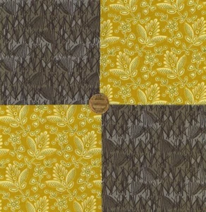 Gold and Grey Flowers Unique 4 inch 100% Cotton Fabric Squares Blocks LP1 - Picture 1 of 4