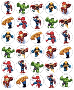 Marvel Superhero's x 30 Cupcake Toppers Oblea Comestible Papel Hada Pastel Toppers - Imagen 1 de 3