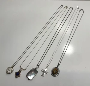 Sterling Silver Lot Of 5 Chain Necklaces With Pendants #10 - Picture 1 of 7