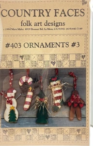 Country Faces Folk Art Designs 403 Ornaments Wooden Vintage 90s Mahy - Picture 1 of 4
