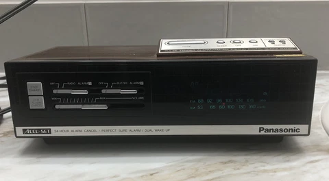 Vintage Panasonic RC-6360 AM/FM Dual Alarm Clock Radio Blue LED w/ Dimmer Cover