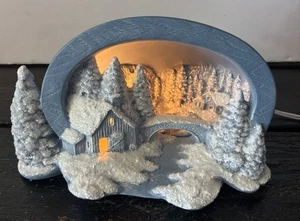 Hershey Molds Blue Colored Lighted Village Barn Winter Scene - Picture 1 of 6