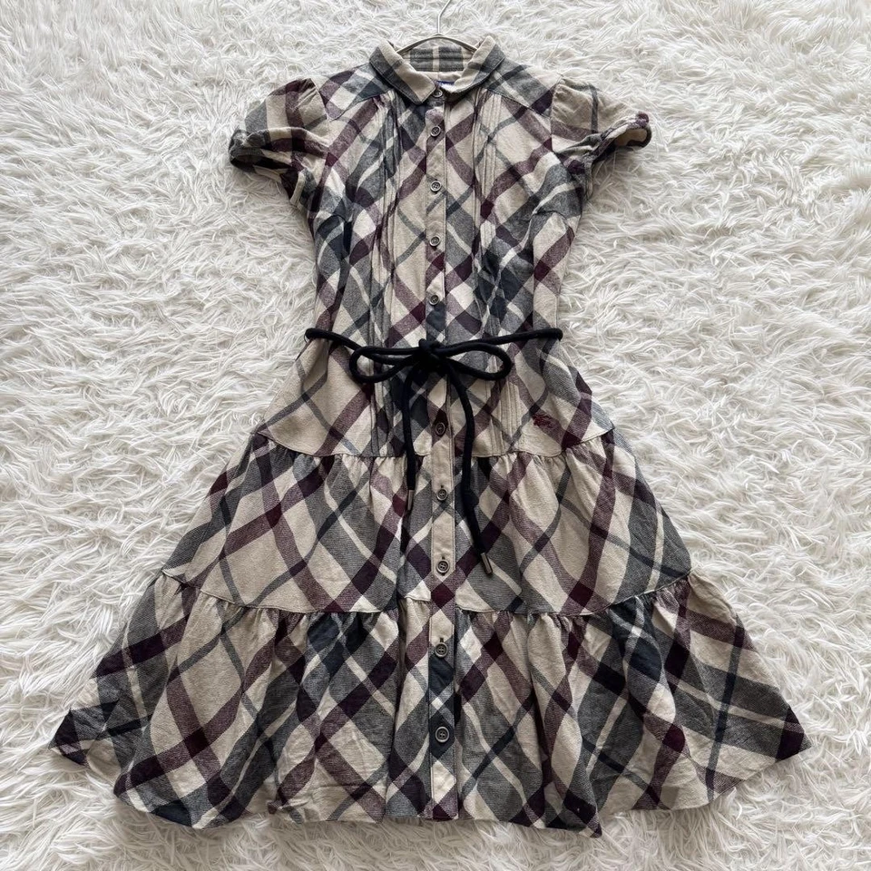 Burberry Blue Label Nova Check Brown Dress Size 36 Short Sleeve Tiered - Image 1 of 4