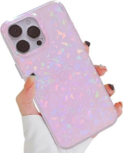 For iPhone 15 Pro Case for Women Girls Glitter White Pearly Lustre Shell Slices - Picture 1 of 6