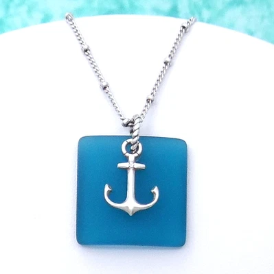 Collar Brighton Sea Shore Anchor Azul Mar Vidrio Nuevo con Etiquetas $62 Joyería Foto 1 de 4