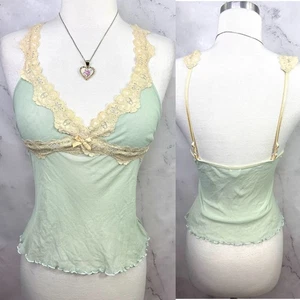 Y2K Vintage Babydoll Cami Fairy Tank Top S mintgrün Spitzenbesatz USA gelb Fairycore - Bild 1 von 13