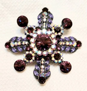 Amethyst Glass Cabs & Borealis Type Rhinestones Starburst Style Brooch--29746 - Picture 1 of 3