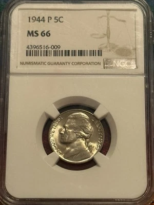 1944-P Jefferson Nickel PCGS MS66 War Silver Alloy Gem Brilliant Luster - Image 1 of 4