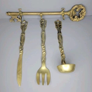 VTG Brass Large Serving Utensils Hanging Key Rack- Kitchen Decor - Picture 1 of 13
