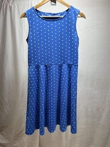 Talbots Midi Dress Women's Size Med Blue White Polka Dots Crew Neck Sleeveless - Picture 1 of 14