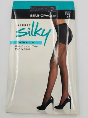 Secret Silky Pantyhose Control Top Reinforced Toe Semi-Opaque Jet Black Size A - Image 1 of 4