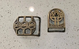 2x Hebillas De Latón JERUSALÉN De Colección Años 70 Tierra Santa Israel Buen/Buen Estado - Imagen 1 de 5