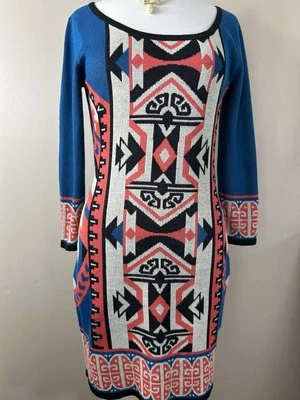 Vestido ajustado suéter estampado tribal azteca de tomate volador para mujer talla mediana Foto 1 de 4