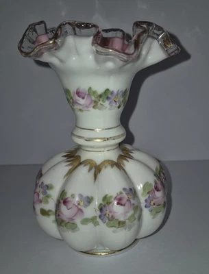 Fenton Painted Charleton Melon Vase with Roses 1567 - Image 1 of 4