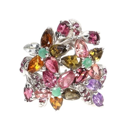 Anillo de plata de ley 925 pera turmalina amatista esmeralda piedras preciosas joyería talla 9 Foto 1 de 4
