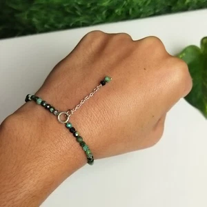 Ruby Zoisite Beads Danity Silver Chain Bracelet Silver Jewelry Gift For Her - Picture 1 of 2