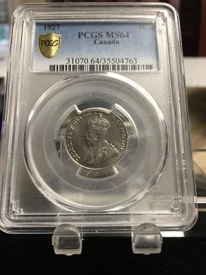 1927 , PCGS Graded Canadian,  5 Cent, **MS-64** Cert #35504763 - Image 1 of 2