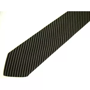 Mens Necktie Tie Brown Grey Striped Skinny Repp 55" Short - Picture 1 of 5