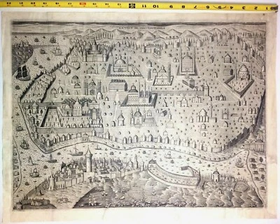 17th Century Constantinople Map Istanbul Antique Engraved Birdseye View Jaspar - Image 1 of 4