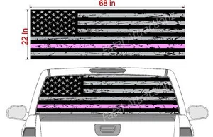 Distressed American Flag Pink Line See Thru Window Wrap decal sticker 22x68" - Foto 1 di 2