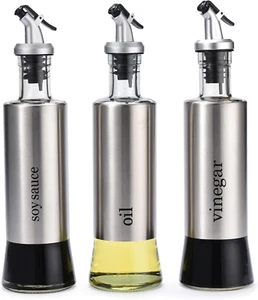 Stainless Steel Oil Dispenser, 8.79Oz, Glass Bottle for Olive Oil, Kitchen Li... - Picture 1 of 1