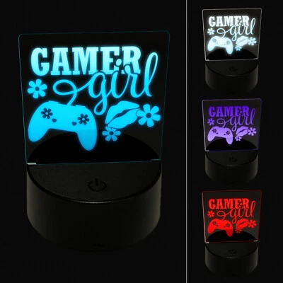 Lâmpada de mesa Gamer Girl com controle ilusão 3D LED luz noturna sinal mesa de cabeceira - Imagem 1 de 4