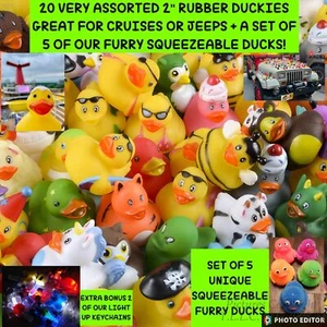 NUEVO 20 ASST. JEEP DE CRUCERO PATOS DE GOMA Y 5 PATOS EXPRIMIBLES PELUDOS ESPECIALES - Imagen 1 de 7