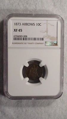 1873 ARROWS Seated Dime NGC XF45 CIRCULATED 10C SILVER Coin STARTS AT 99 CENTS! - Image 1 of 4