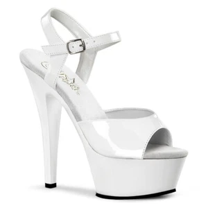 Sandali alla caviglia UK 7 Pleaser Kiss 209 bianco vernice tacco 6" plateau - Foto 1 di 5
