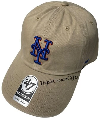 MLB New York Mets ('47 Brand) Clean Up Hat Adjustable Strap Khaki - Image 1 of 4
