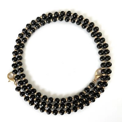 Face Mask Chain Round Wood Bead with Gold Metal Lanyard Glasses - Image 1 of 4