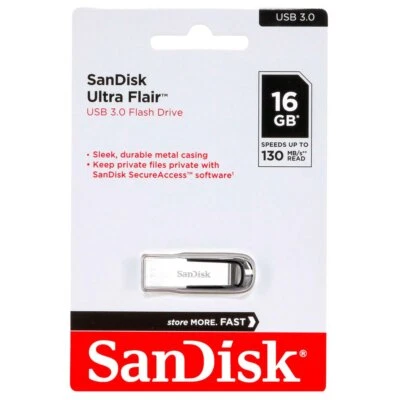 SanDisk Ultra Flair USB Pegar 16GB 32GB 64GB 128GB 256GB 512GB USB 3.0 Plata - Imagen 1 de 4