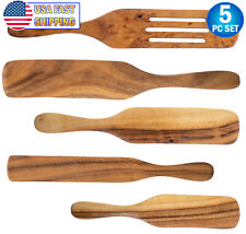 Spurtle Kitchen Cooking Utensil 5pc Set Teak Wood Non Stick Wooden Spatula Spoon