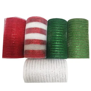 Christmas Metallic Deco Mesh Ribbon for Wreaths 6 Inch×50 Yards Poly Mesh Rib... - Picture 1 of 6