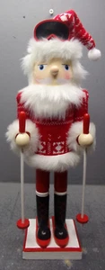 FERIENHAUS TRADITIONELLE WEIHNACHTSDEKORATION 14" NUSSKNACKER ROTER PULLOVER SCHNEE SKIFAHRER - Bild 1 von 4