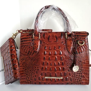 🌹 Brahmin Anywhere Convertible Satchel Pecan Leather Crossbody Bag + Wallet NWT - Picture 1 of 11