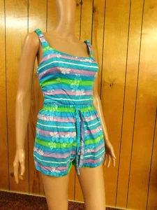 Vintage KAMEHAMEHA Swimsuit Waist 26-29" Blue w/ Green Miss Hawaii - Picture 1 of 10