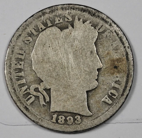 1893-o Barber Dime.  Natural Uncleaned.  Good.  184994 Cover