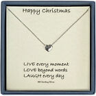 Happy Christmas Ladies Sterling Silver Button Style Small Heart Pendant Necklace