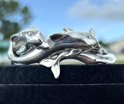 Pulsera Kabana Esterlina Delfines Sólida 925 Firmada Sello Cuádruple Delfín Foto 1 de 4