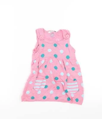 Vestido saltador de acrílico rosa con lunares rosa talla 18-24 meses cuello redondo Foto 1 de 4