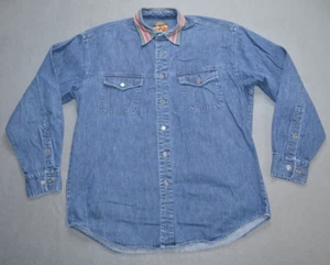 Vintage High Sierra Denim Long Sleeve Men's Size Medium M Aztec Collar - Picture 1 of 6