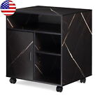 Large File Cabinet Marble Storage Adjustable Shelves Wood Mobile Cart Door Black